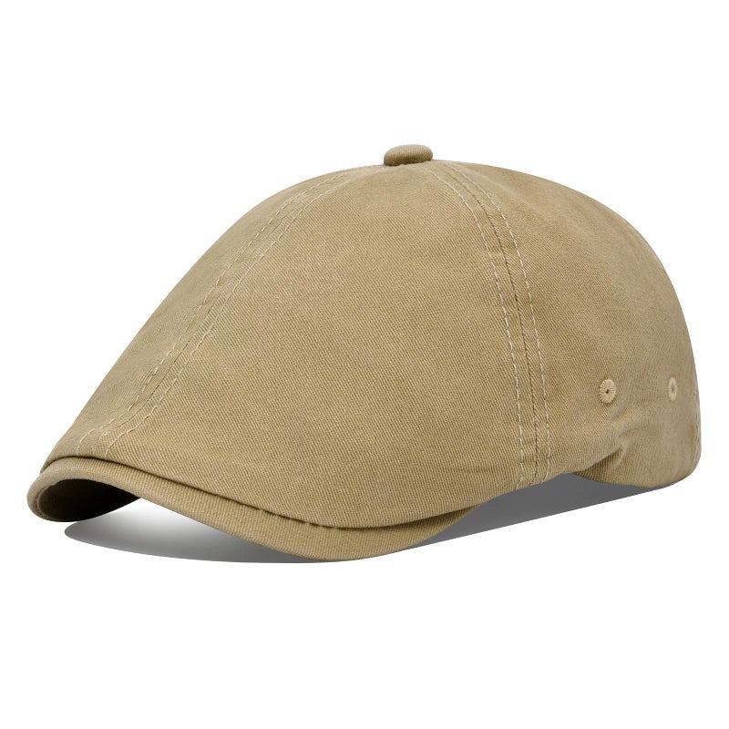 VOBOOM Cotton Washing Flat Cap Cabbie Hat Gatsby Ivy Irish Hunting Newsboy (Khaki) - Image 1